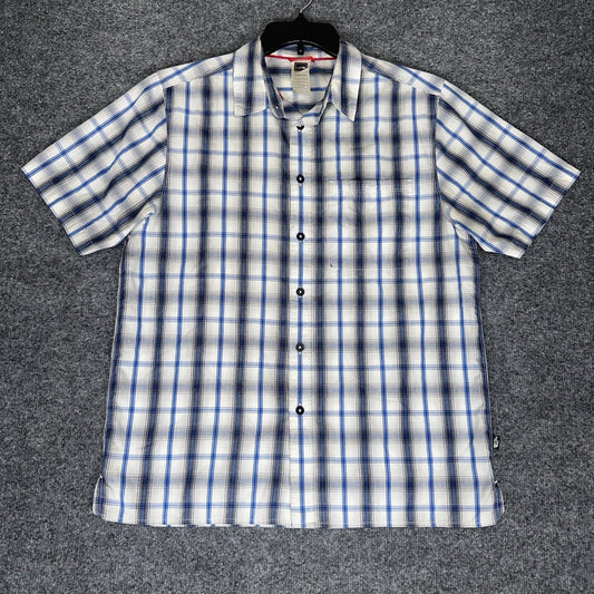The North Face Shirt Mens Medium Blue Plaid Short Sleeve Button Up Pocket Adult