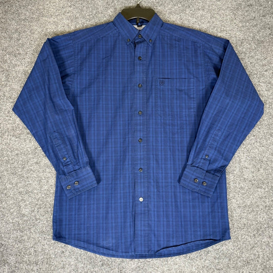 Ariat Pro Series Shirt Blue Plaid Button Down Long Sleeve Cowboy Rodeo Men Small
