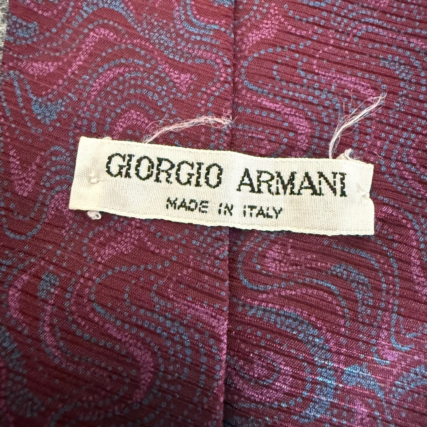 Giorgio Armani Tie Mens 100% Silk Burgundy Blue Abstract Pattern Made in Italy