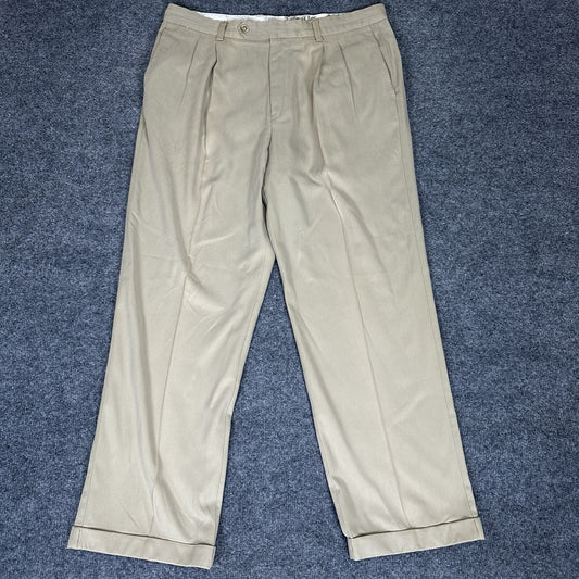 Tommy Bahama Pants Mens 35 (36x29) Beige Silk Straight Pleated High Rise Adult