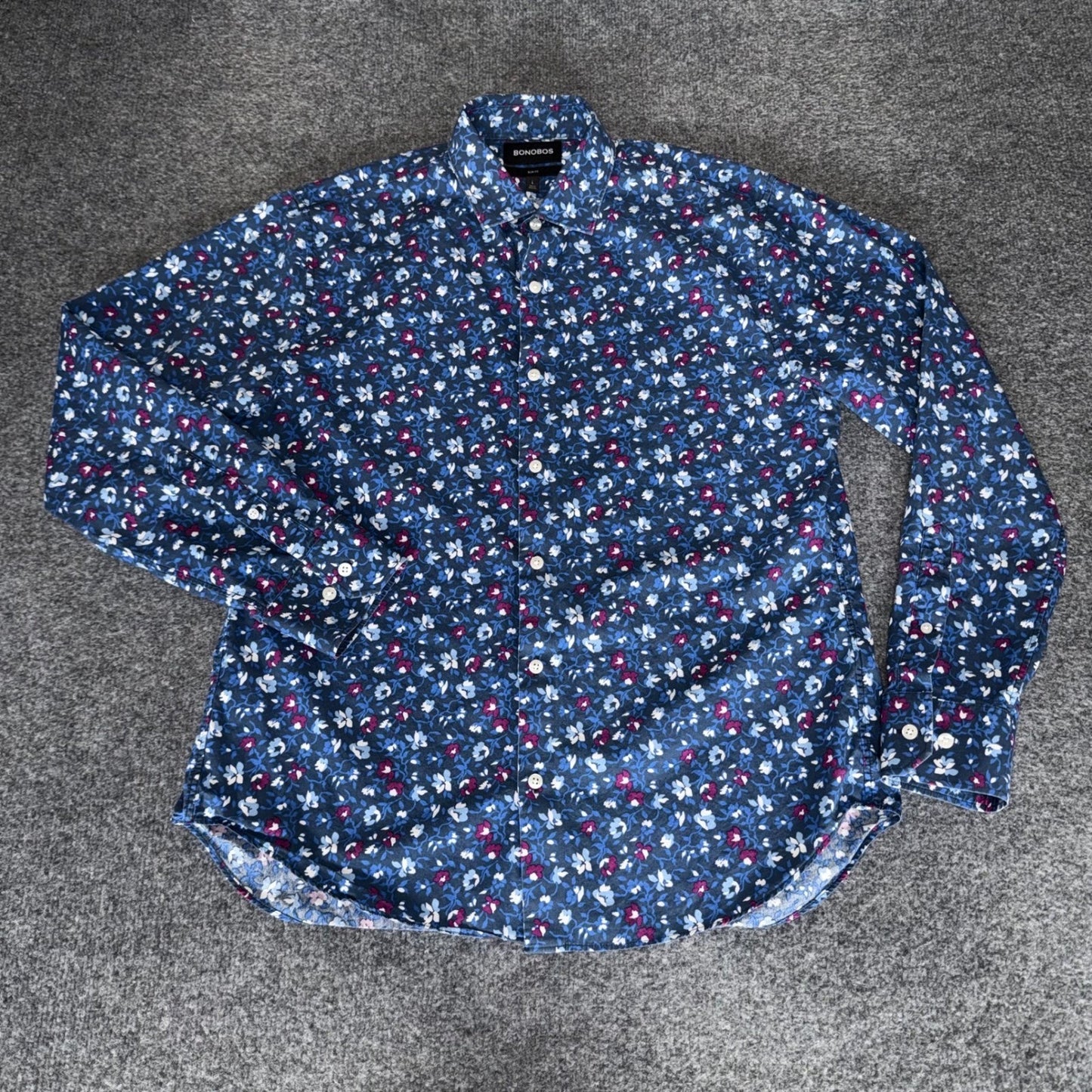 Bonobos Mens Slim Fit Long Sleeve Floral Button Up Shirt Blue Large Casual Dress