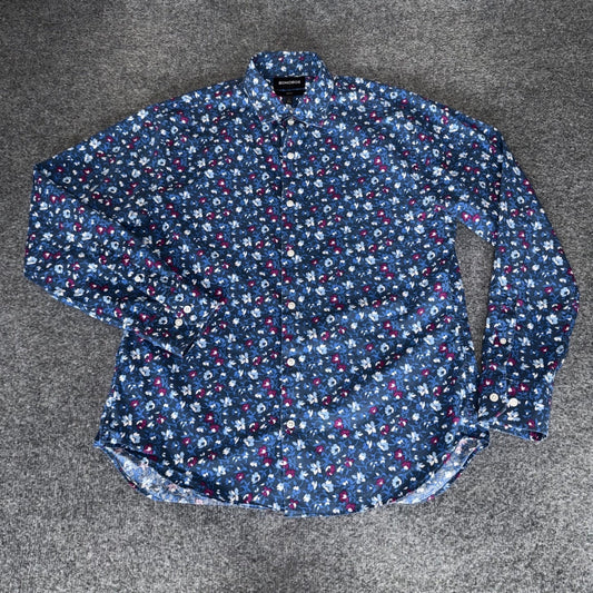 Bonobos Mens Slim Fit Long Sleeve Floral Button Up Shirt Blue Large Casual Dress