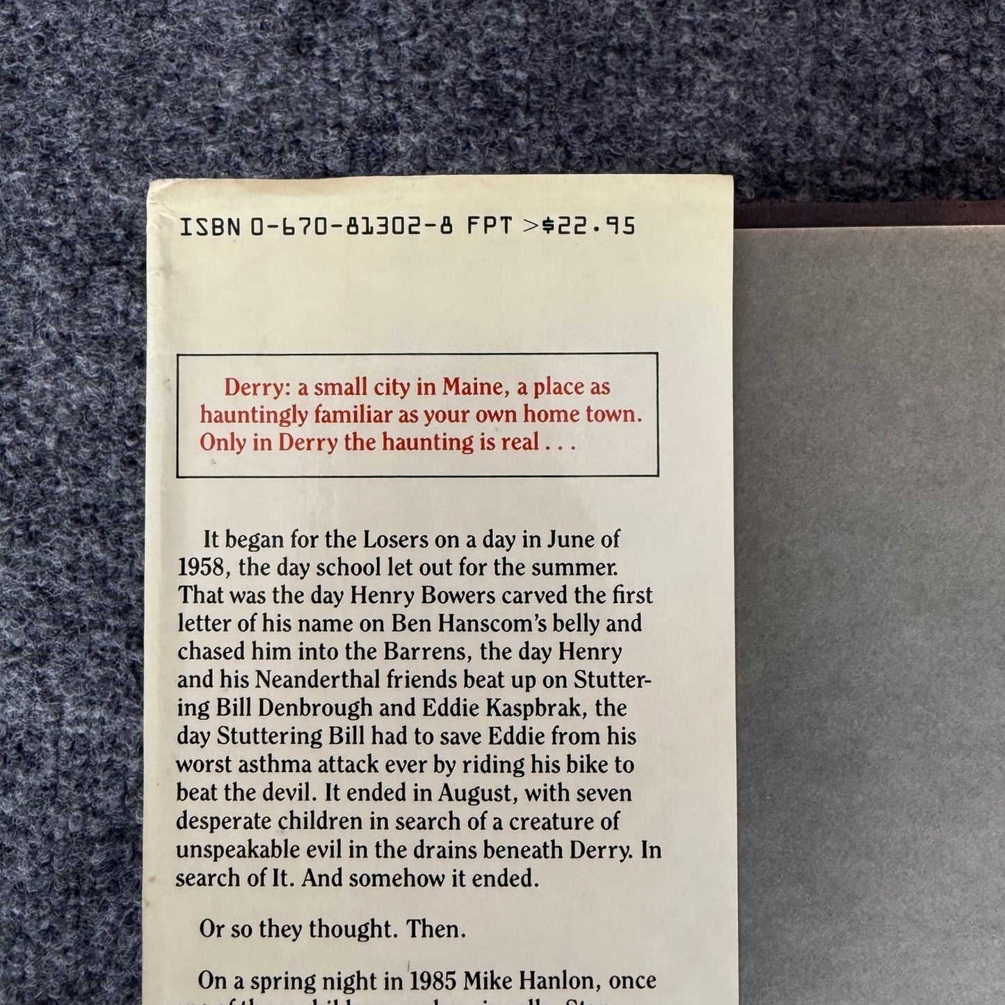 Stephen King IT First Edition First Printing 1986 Viking Hardcover Horror Novel