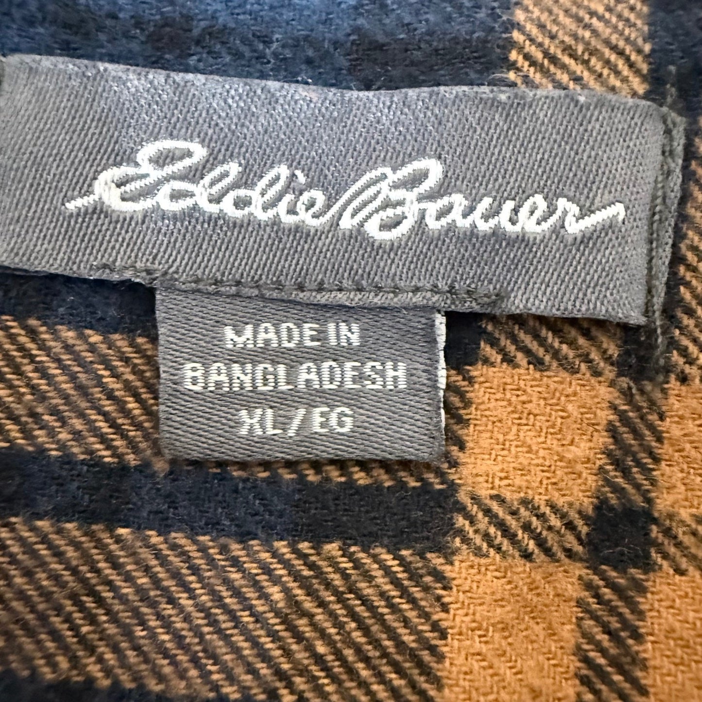 Eddie Bauer Mens XL Flannel Shirt Navy Blue Brown Plaid Long Sleeve Button Down