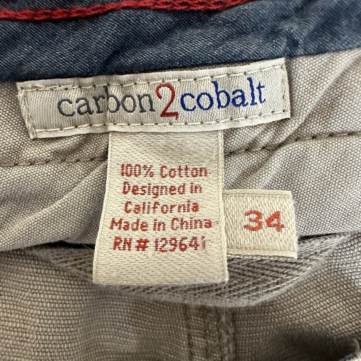 Carbon 2 Cobalt Pants Mens 34x30 Beige Straight Leg Mid Rise Casual Cotton Adult