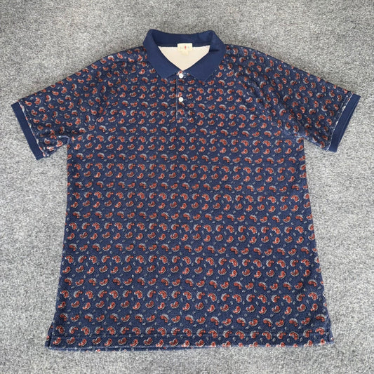 J Crew Terry Cloth Polo Shirt Mens L Paisley Raglan Sleeve Retro Resort Vacation