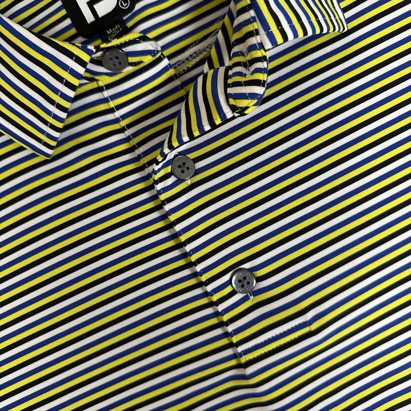 Footjoy Polo Shirt Mens Large Yellow Striped Golf Performance Short Sleeve Adult