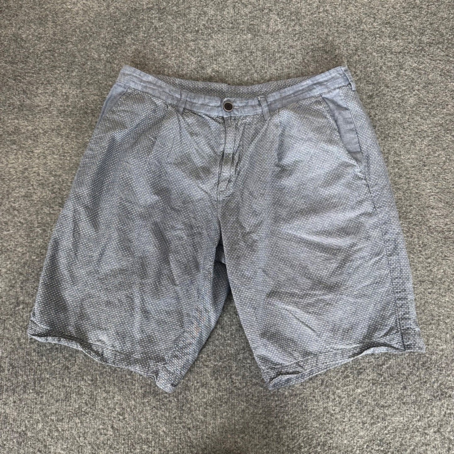 Armani Exchange Mens 32 Blue Micro Dot Cotton Linen Blend Flat Front Shorts