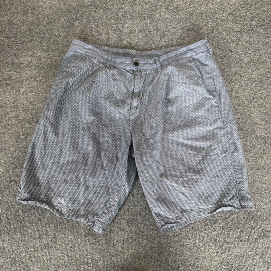 Armani Exchange Mens 32 Blue Micro Dot Cotton Linen Blend Flat Front Shorts