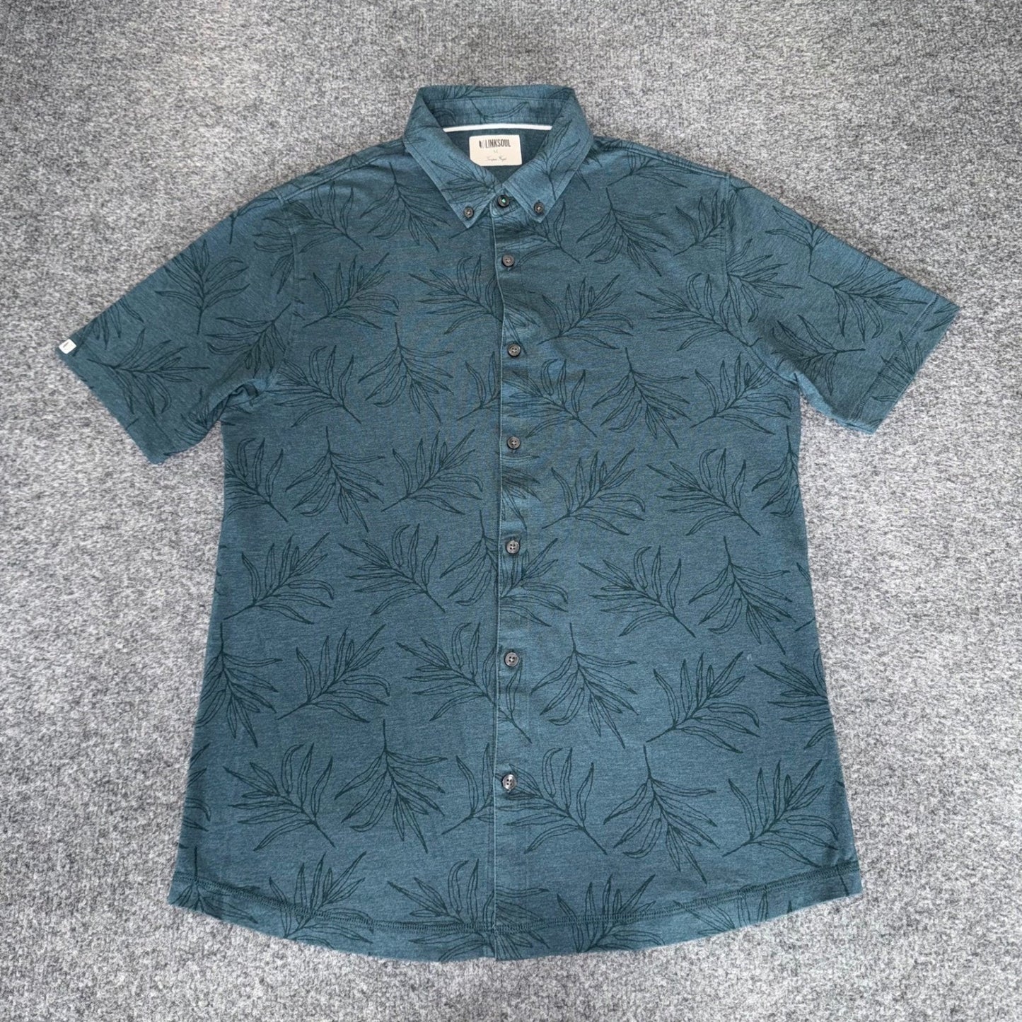 Linksoul Mens Medium Green Palm Leaf AOP Button Down Shirt Tropical Golf Casual