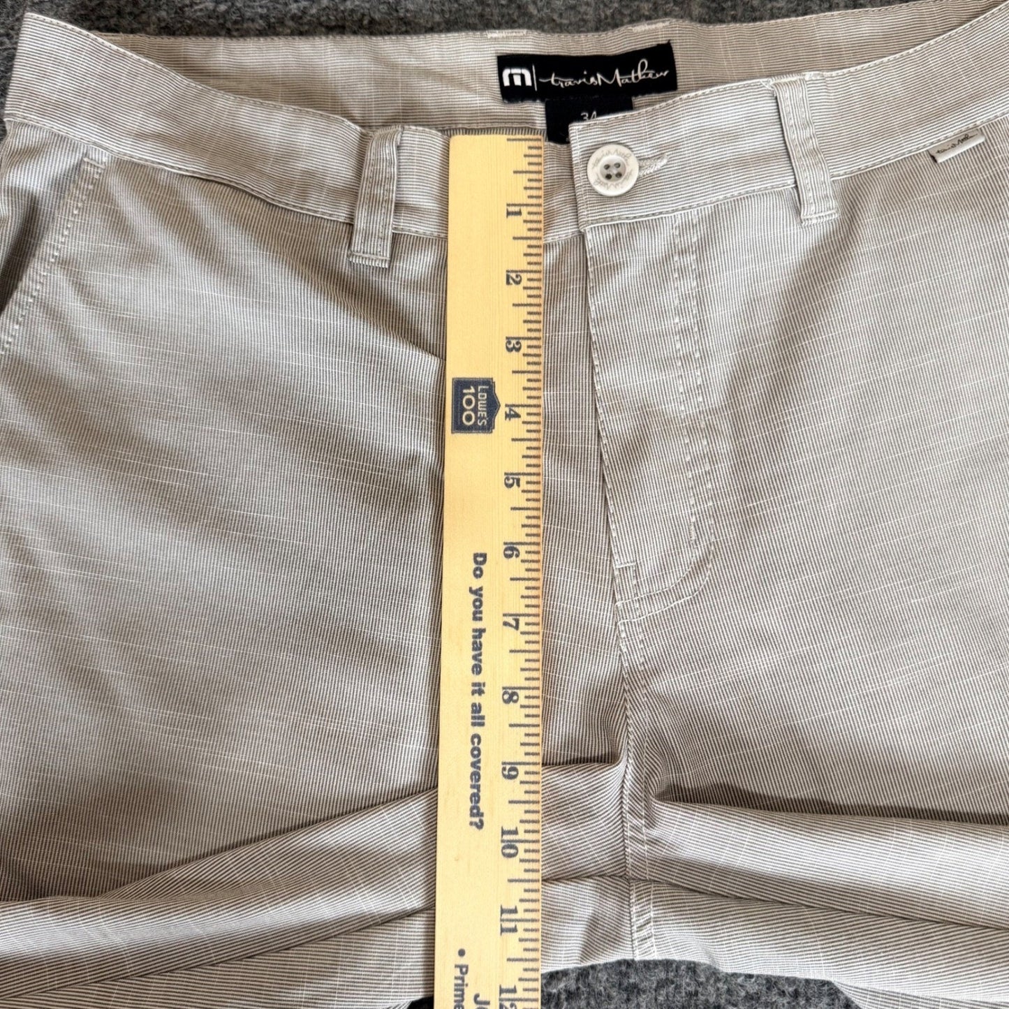Travis Mathew Golf Short Mens 34 Gray Striped Chino Flat Front Casual Activewear