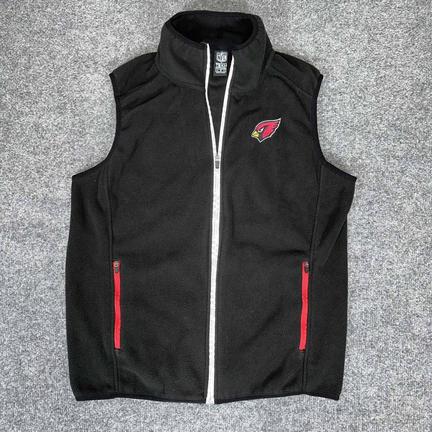 Arizona Cardinals Fleece Vest Mens Small Black Red NFL Football Full Zip Adult