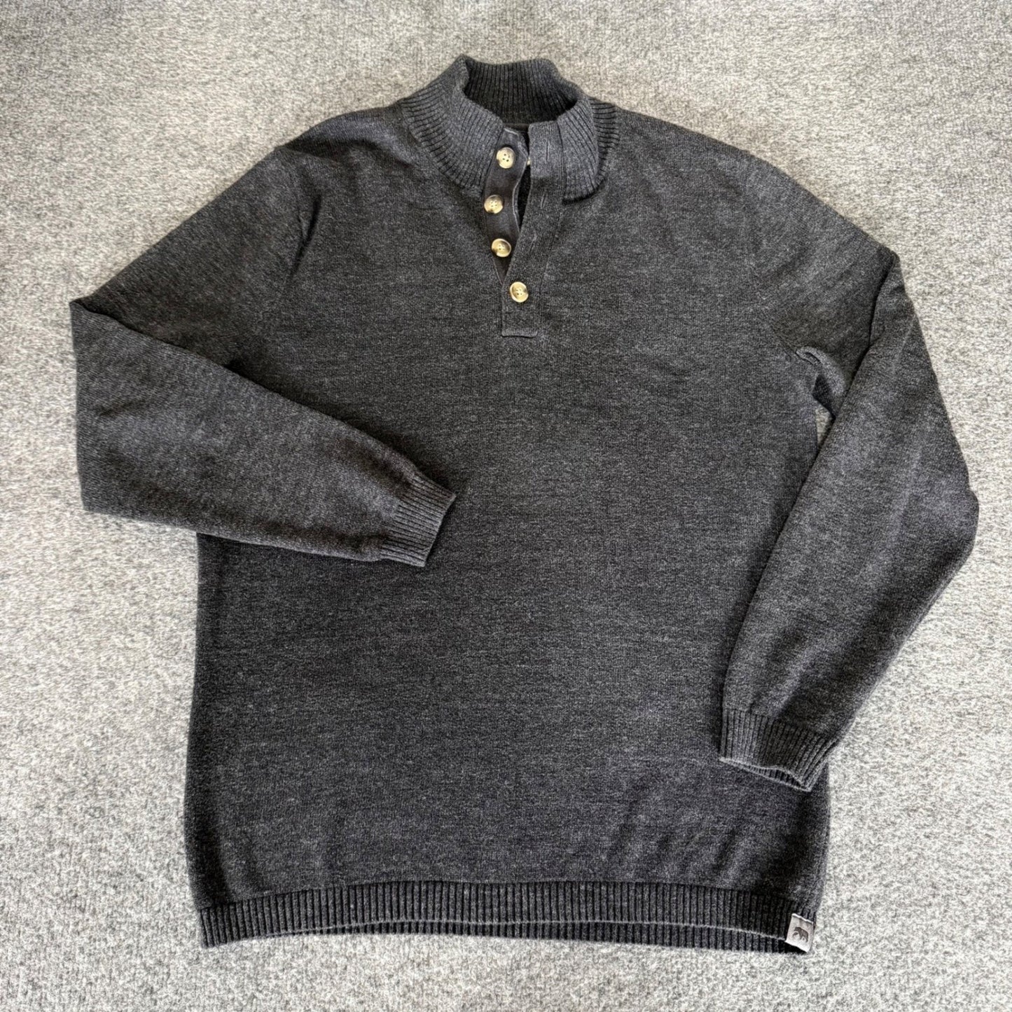 The Normal Brand Mens S Gray 1/4 Button Mock Neck Sweater Knit Casual Pullover