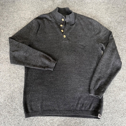 The Normal Brand Mens S Gray 1/4 Button Mock Neck Sweater Knit Casual Pullover