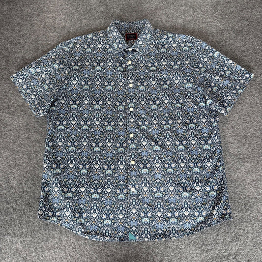 UNTUCKit Mens Shirt Floral Print Blue Large Short Sleeve Button Up Cotton Casual