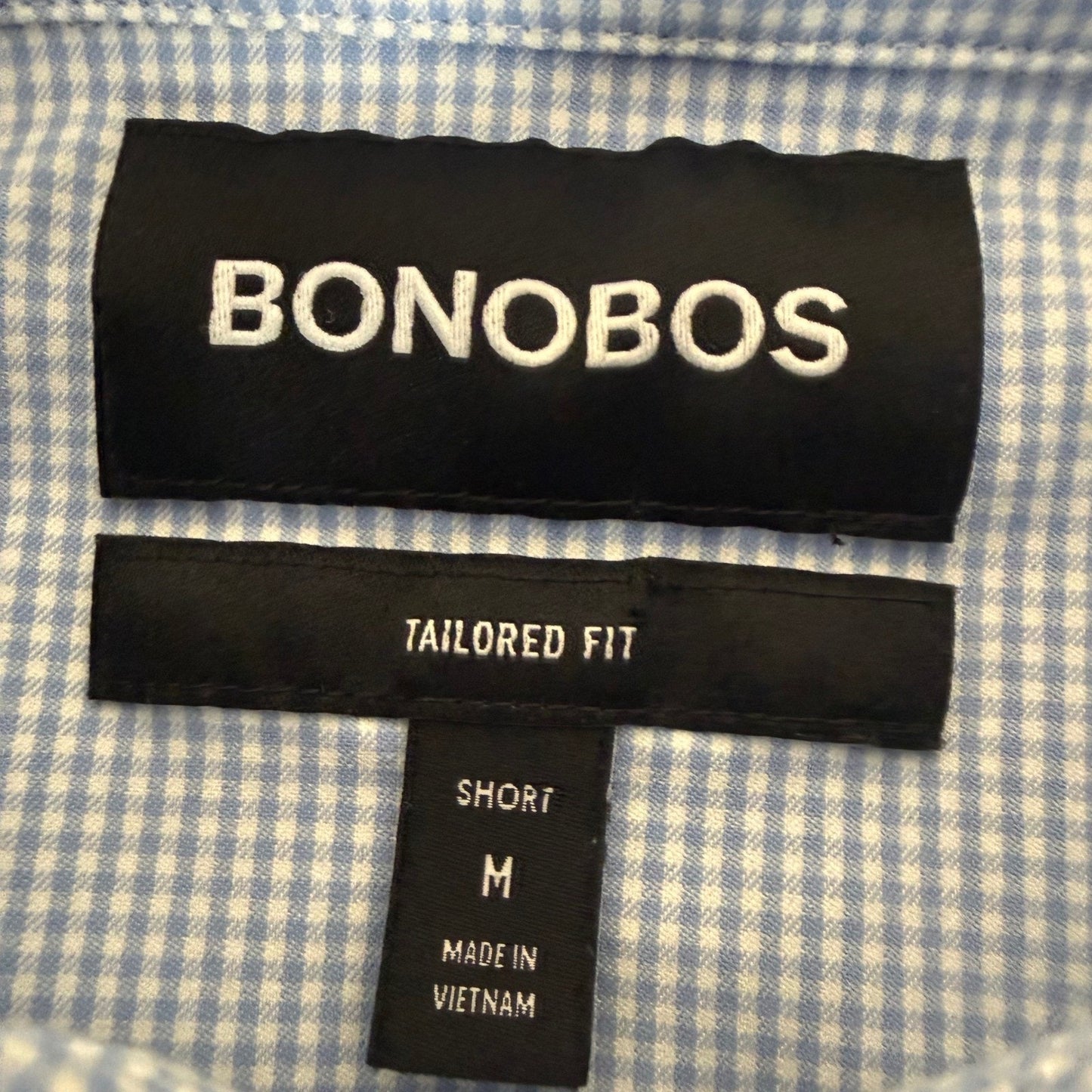 Bonobos Performance Shirt Mens Medium Tailored Fit Gingham Blue Stretch Casual