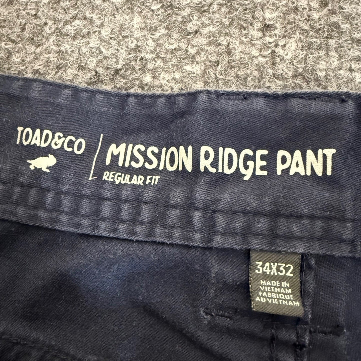 Toad&Co Mission Ridge Mens Pants 34x32 Navy Blue Stretch Casual Outdoor Travel