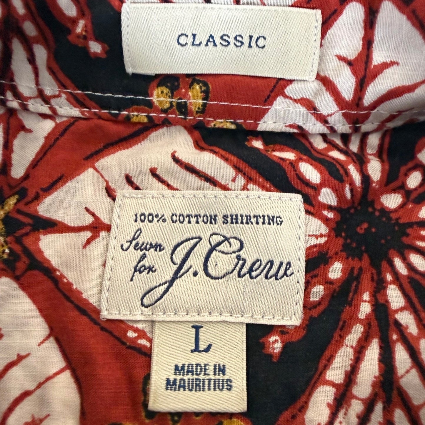 J.Crew Mens Classic Cotton Batik Floral Short Sleeve Button Up Red Large Casual