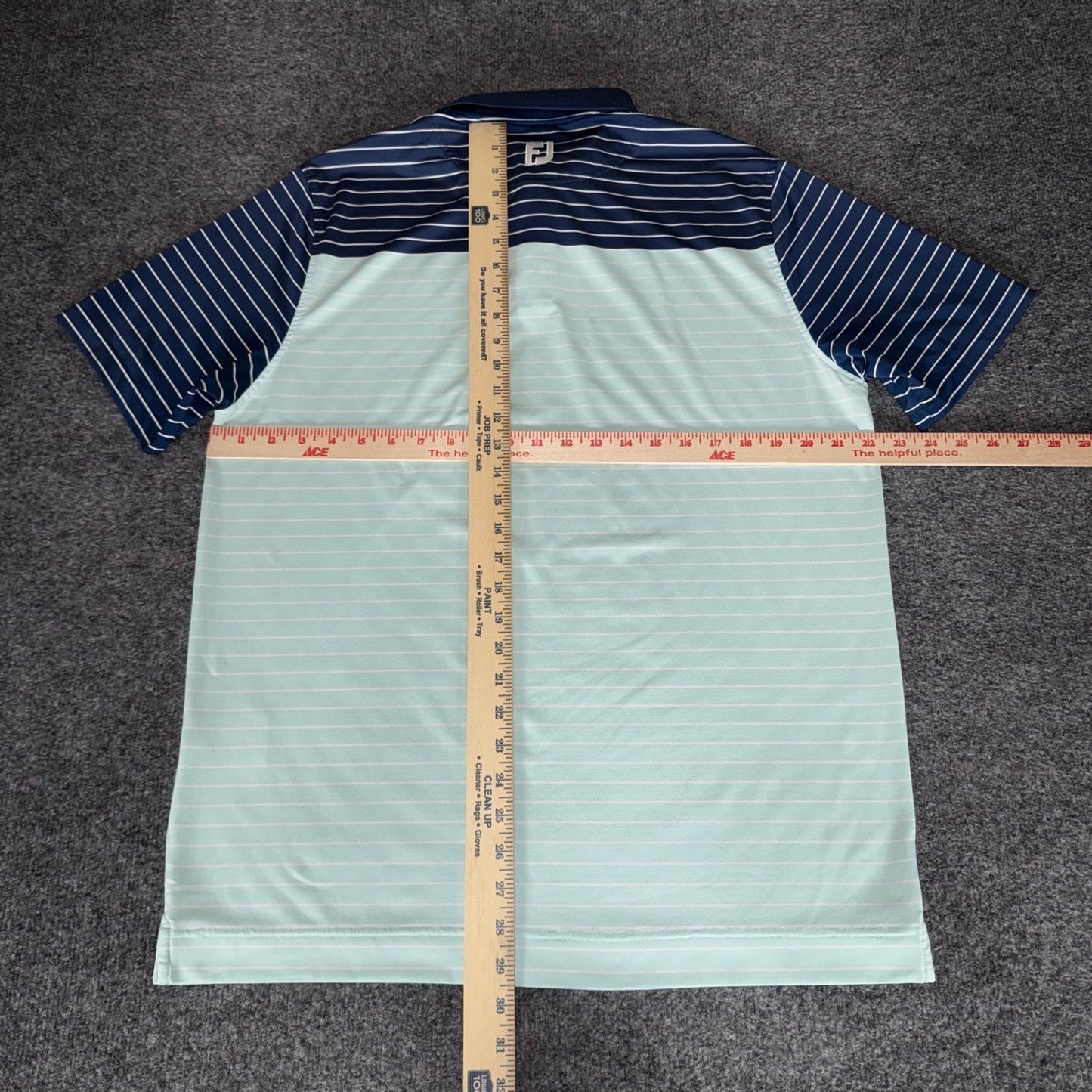 FootJoy Mens Large Athletic Fit Striped Golf Polo Shirt Mint Navy Blue Stretch