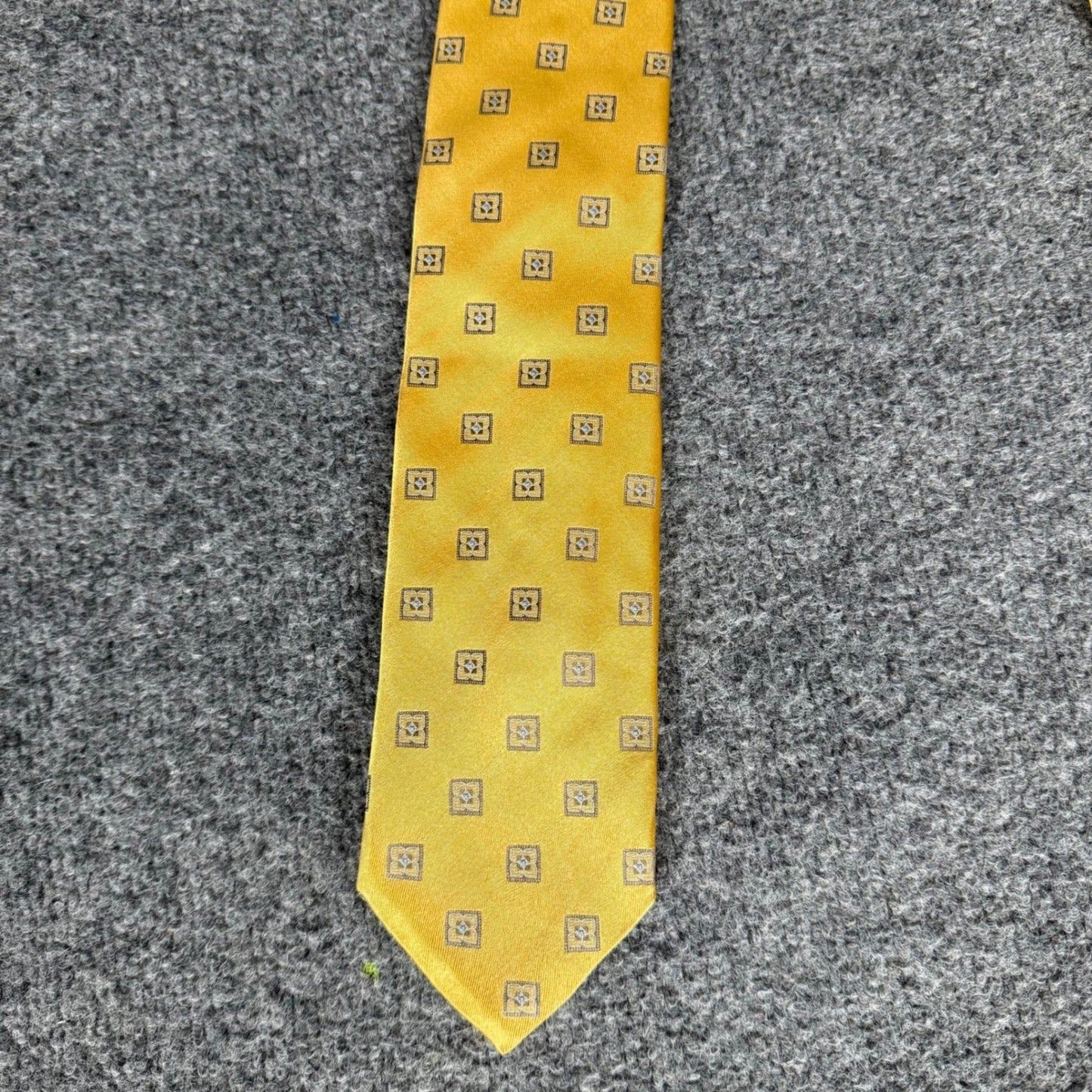 Canali Mens Silk Tie Yellow Geometric Medallion Made in Italy Formal Necktie