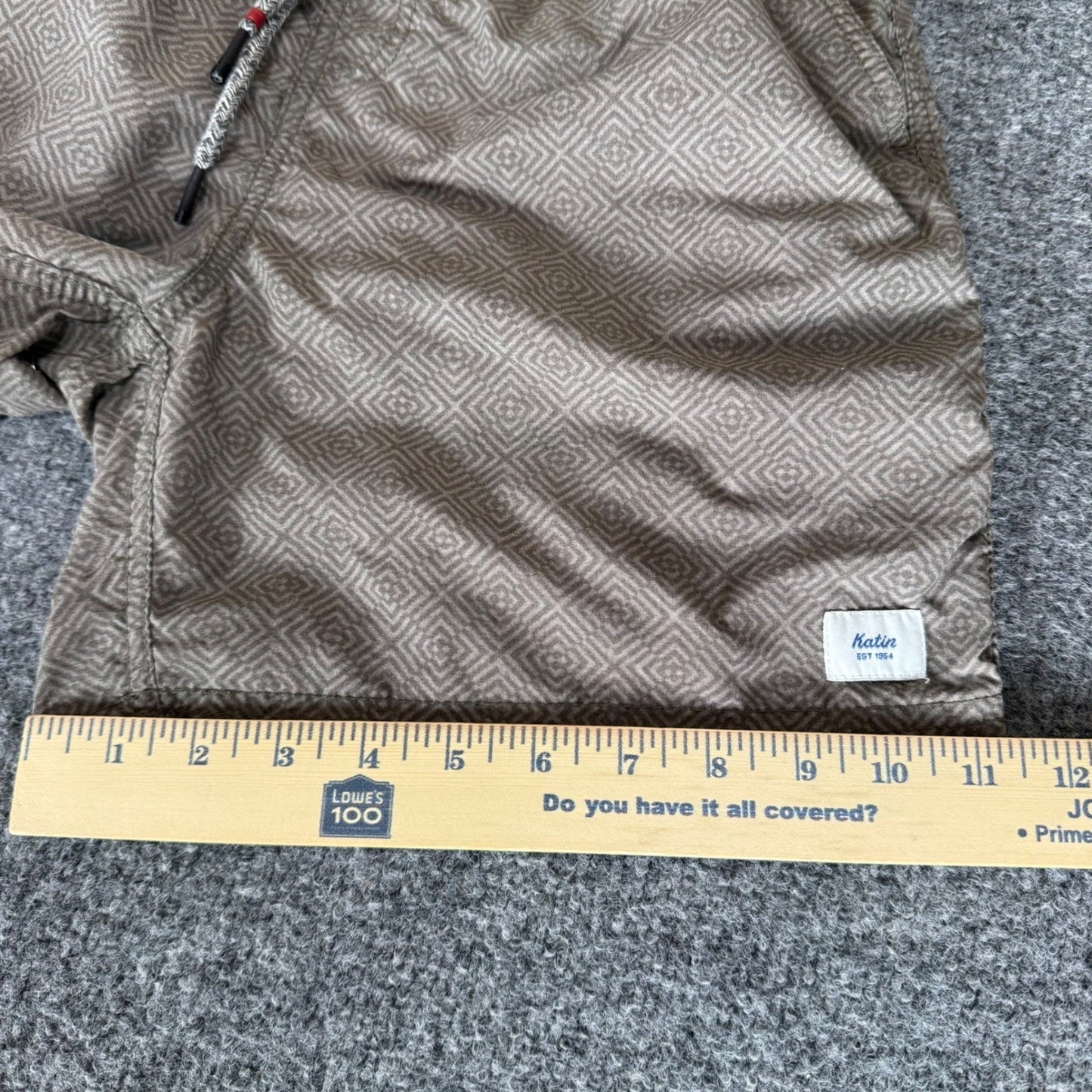 Katin Mens Geometric Diamond Print Swim Trunks Tan Brown Board Shorts Small