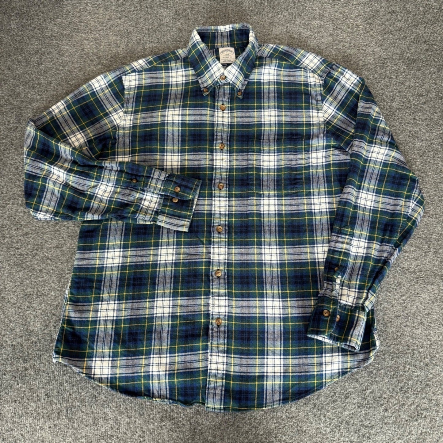 Brooks Brothers 1818 Regent Fit Plaid Flannel Shirt Mens Large Navy Green Cotton