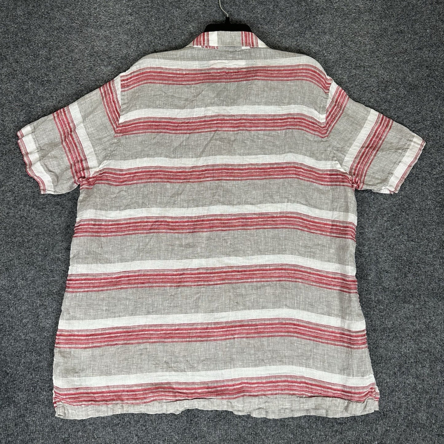 Tasso Elba Shirt Mens XL Grey Red 100% Linen Short Sleeve Button Up Casual Adult