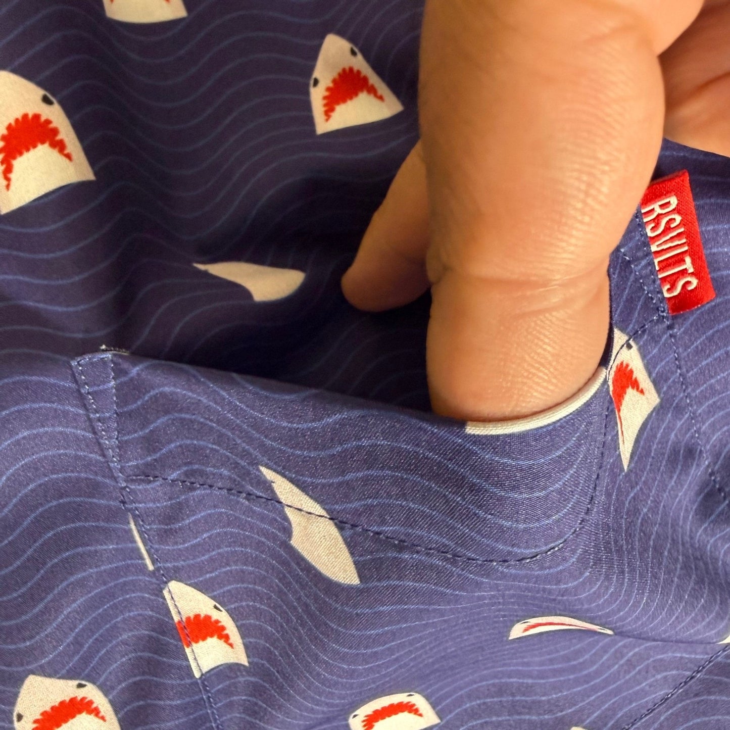 RSVLTS Shirt Mens XXL Blue Shark Print Short Sleeve Button Down KUNUFLEX Casual