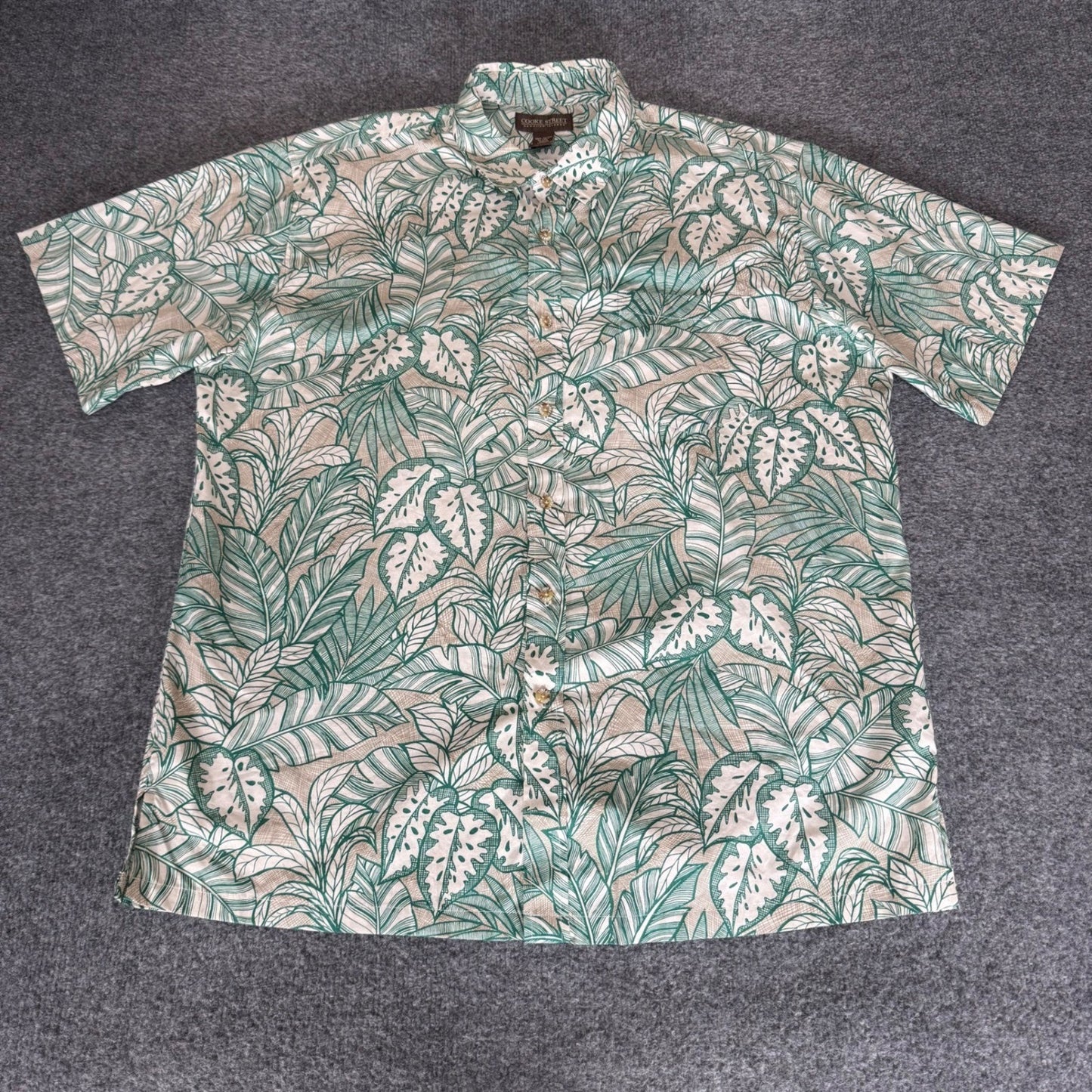 Cooke Street Hawaiian Shirt Mens XL Green Tropical Leaf Button Up Aloha Vacation