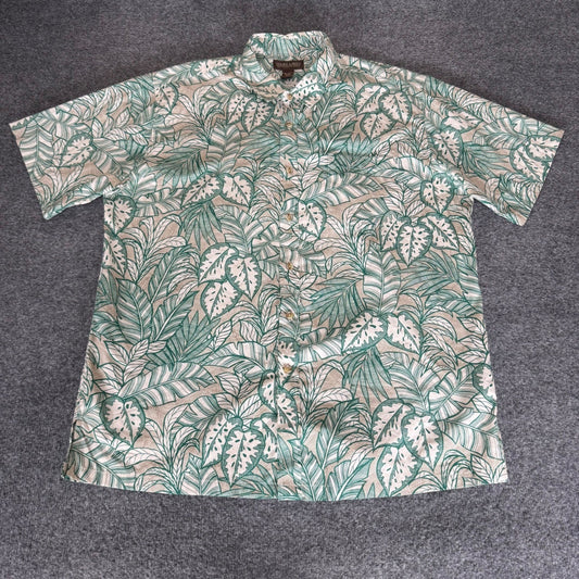 Cooke Street Hawaiian Shirt Mens XL Green Tropical Leaf Button Up Aloha Vacation