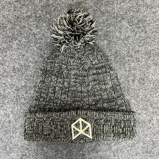 BMFit Beanie Hat Mens OSFA Heathered Grey Pom Pom stretch Casual Adult