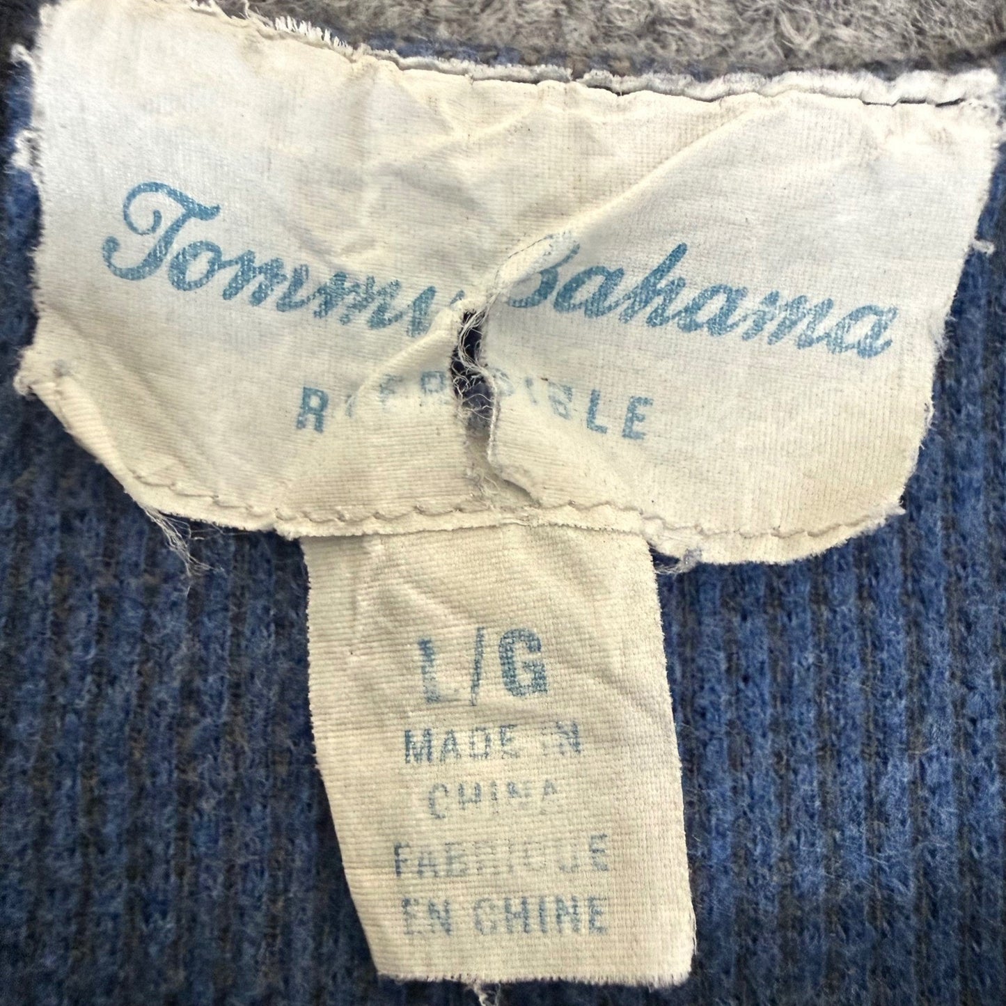 Tommy Bahama Reversible Quarter Zip Pullover Mens Large Grey Blue Cotton Tencel