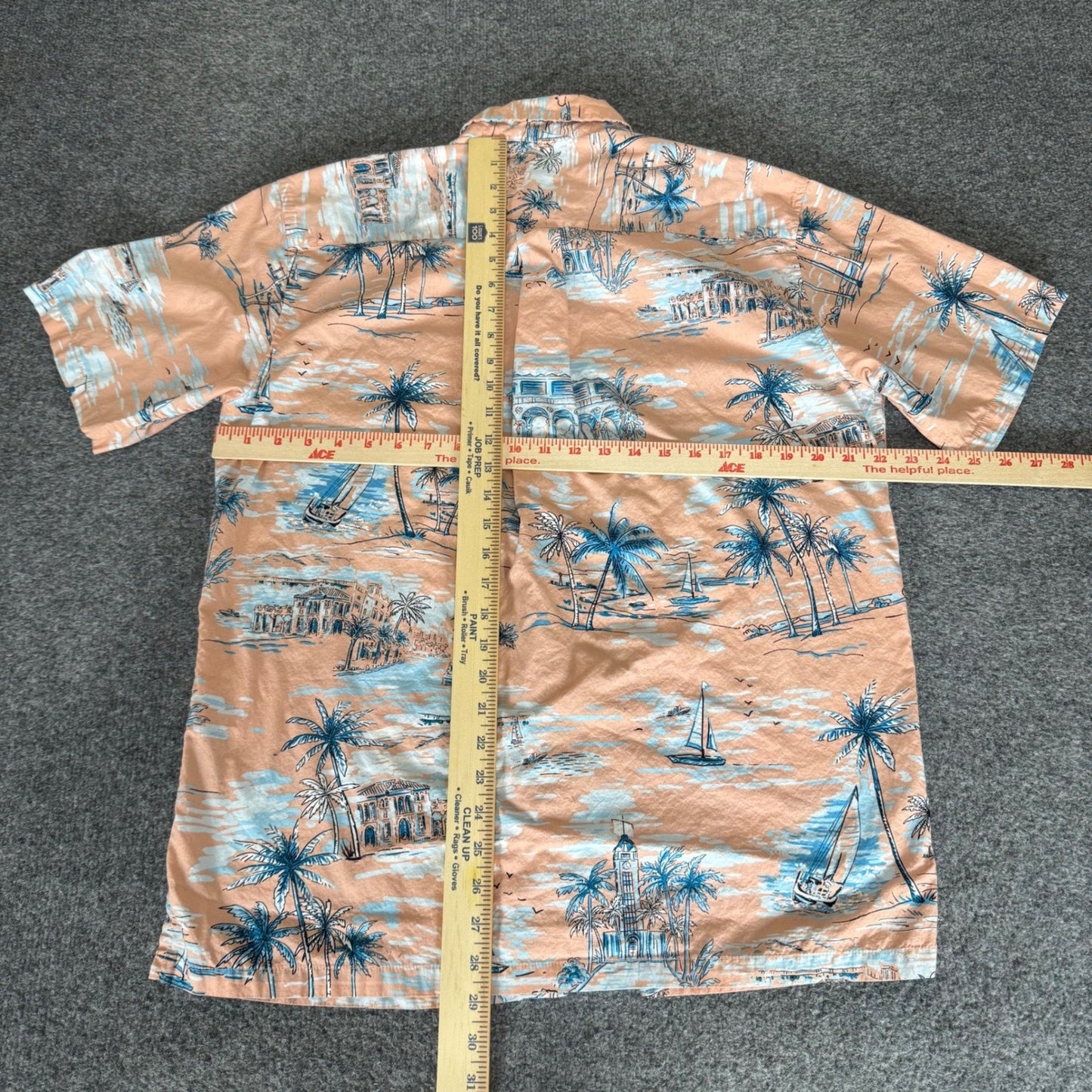 Cooke Street Men Hawaiian Shirt Medium Peach Blue Tropical Sailboat Cotton Aloha