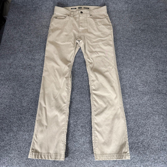 prAna Brion Chino Pant Mens 33x32 Tan Hiking Standard Fit Stretch Outdoor Travel
