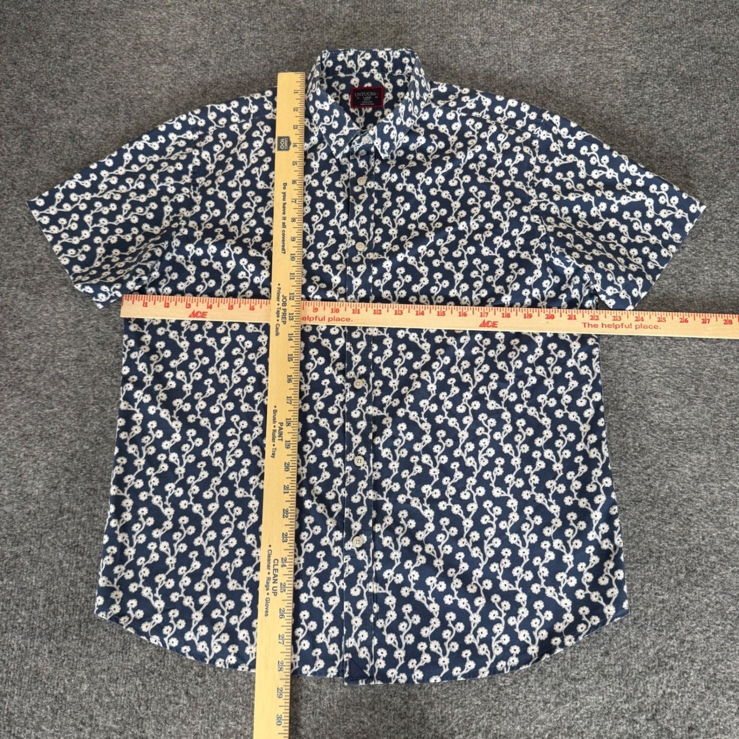 UNTUCKit Mens Large Slim Short Sleeve Floral Button Up Shirt Blue Casual Summer