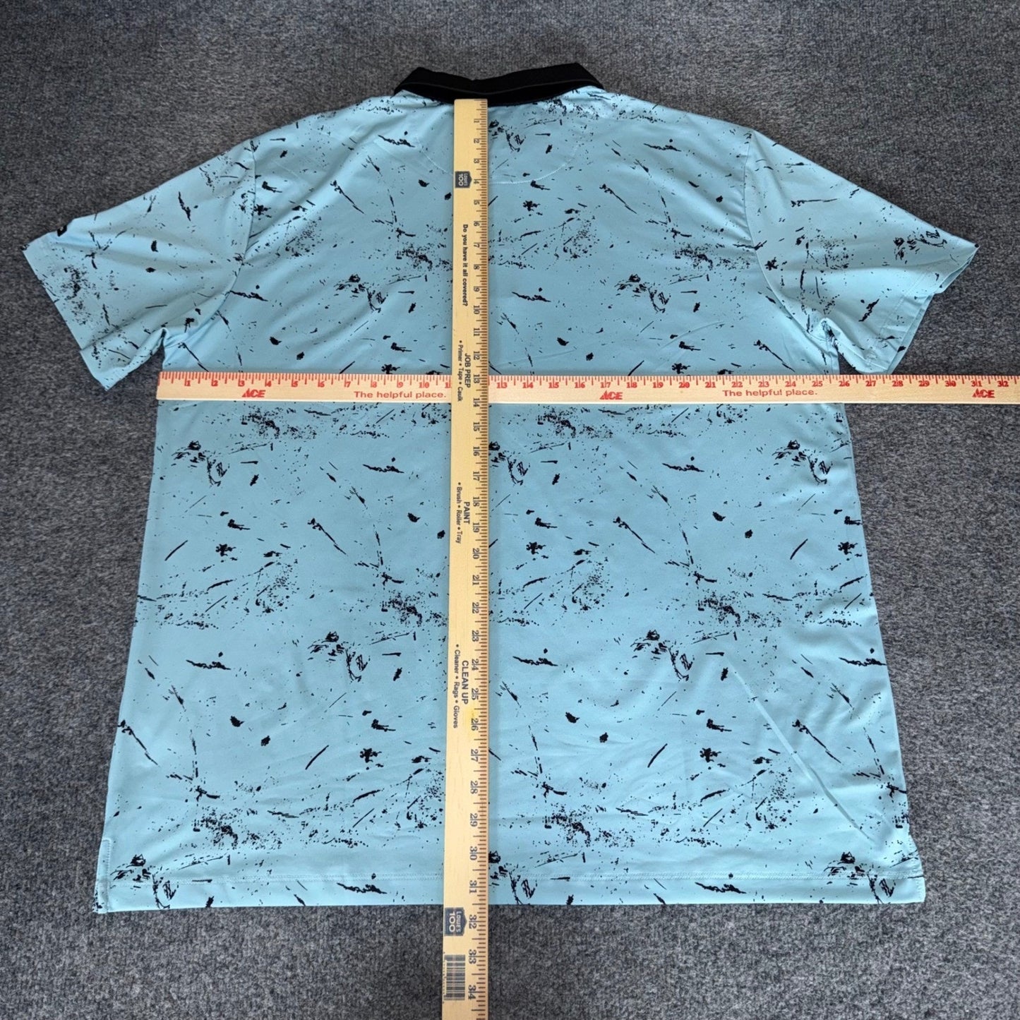 Byrdgang Mens 2XL Golf Polo Shirt Blue Black Paint Splatter Short Sleeve Stretch