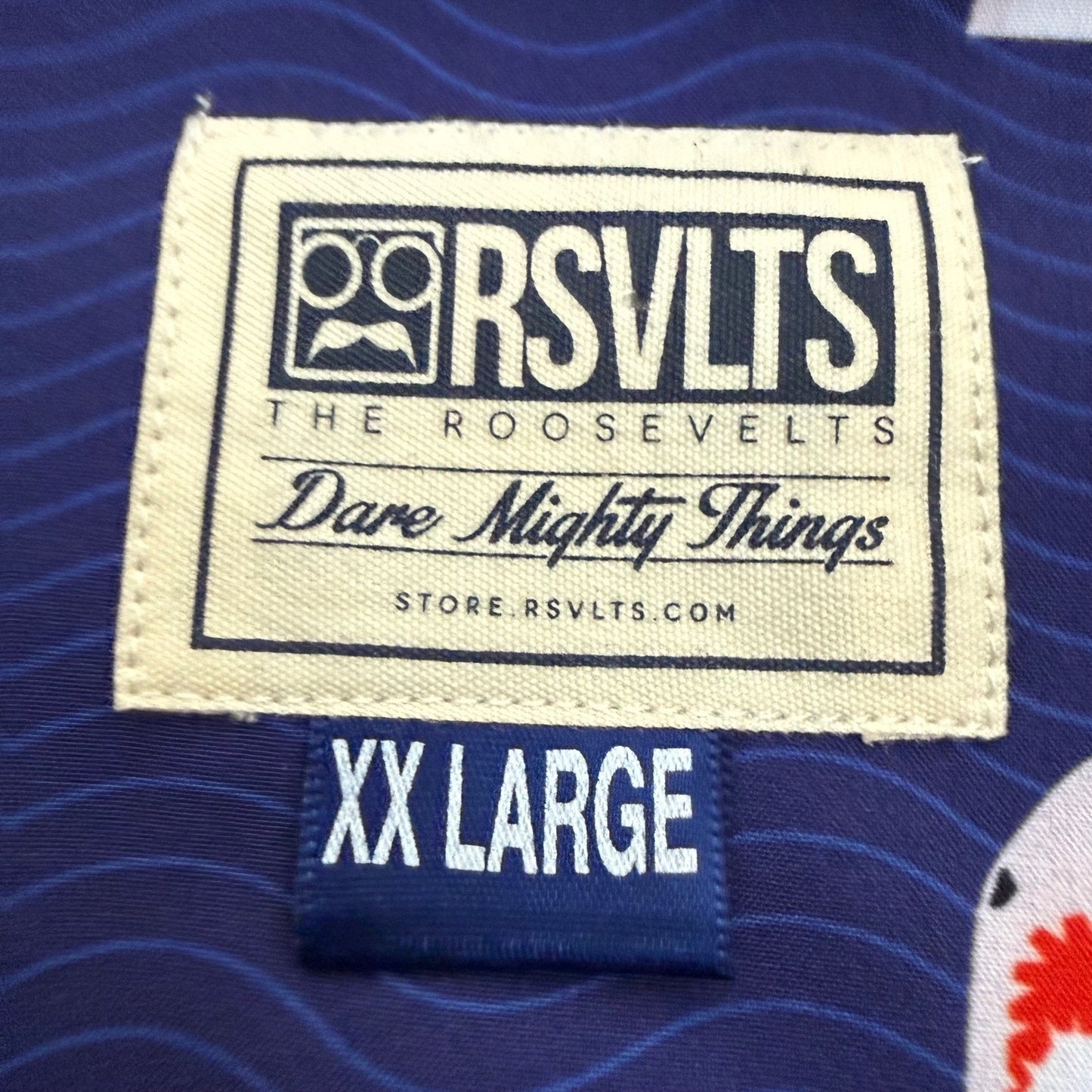 RSVLTS Shirt Mens XXL Blue Shark Print Short Sleeve Button Down KUNUFLEX Casual