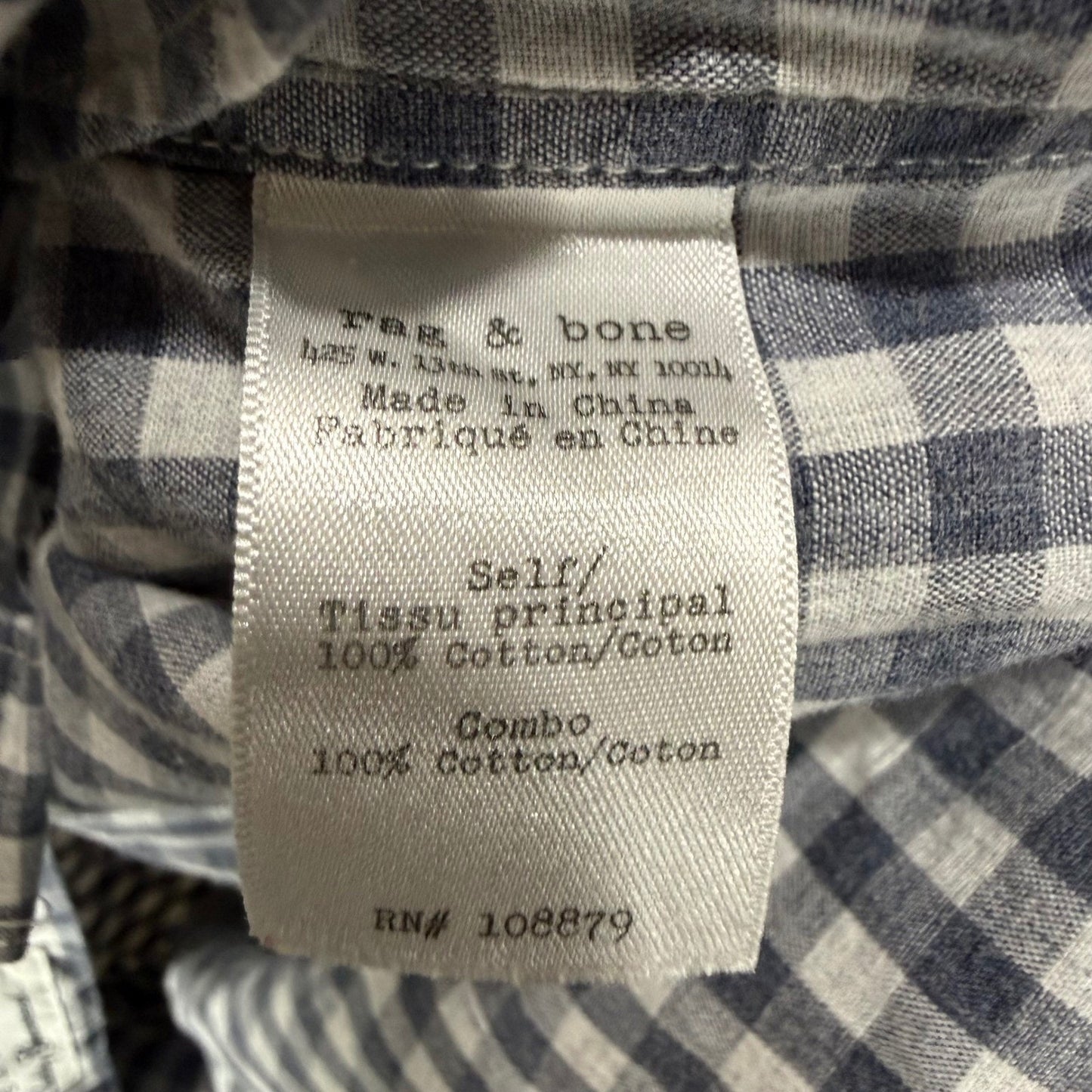 Rag & Bone Mens Slim Fit Gingham Button Up Shirt Small Blue Gray Casual Modern