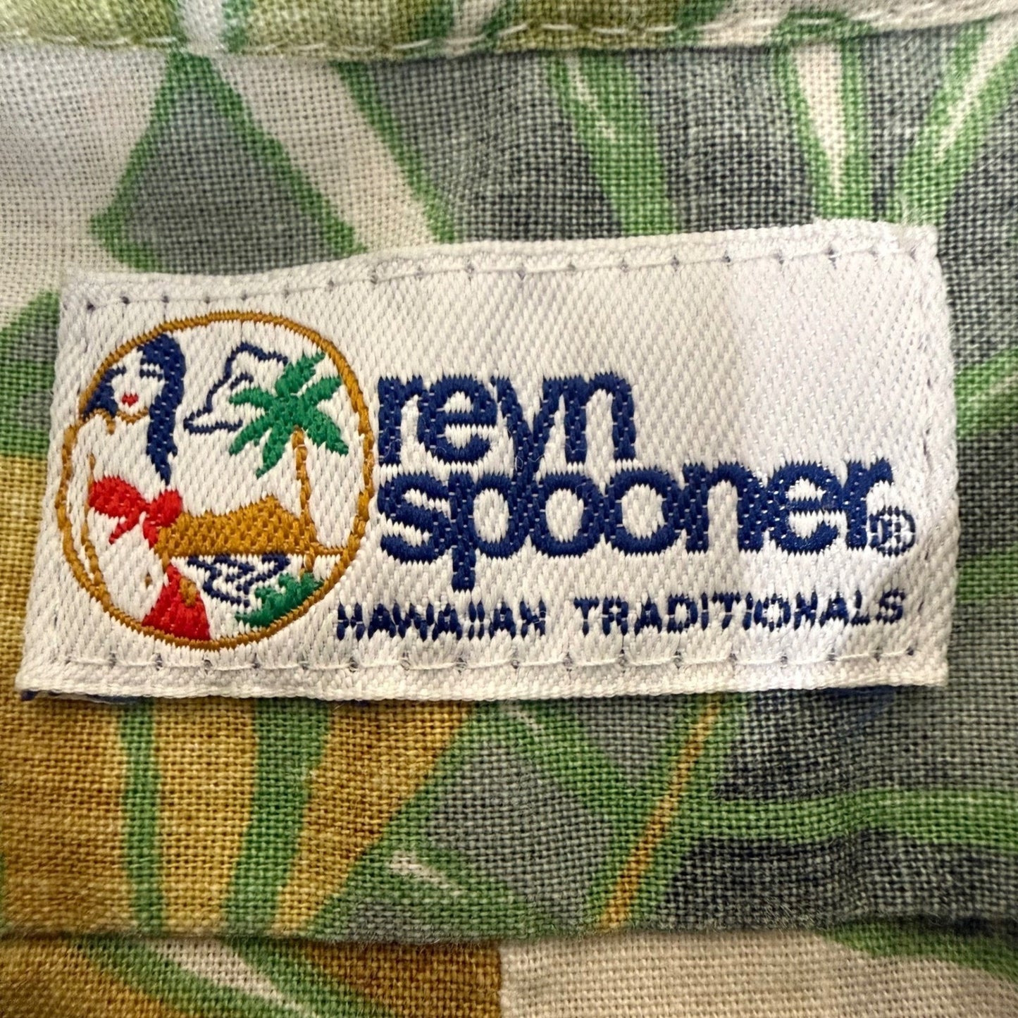 Reyn Spooner Mens Hawaiian Shirt Medium Green Gold Banana Leaf Popover Casual