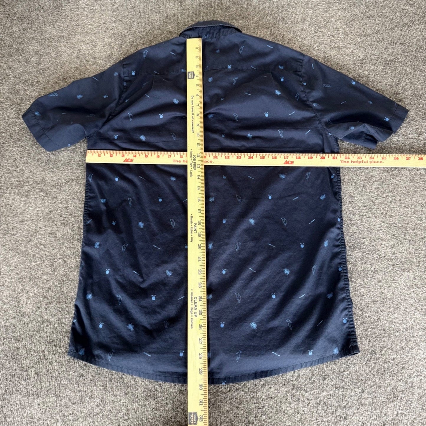 Travis Mathew Shirt Men Large Navy Blue Tropical Parrot Pineapple Button Up Golf