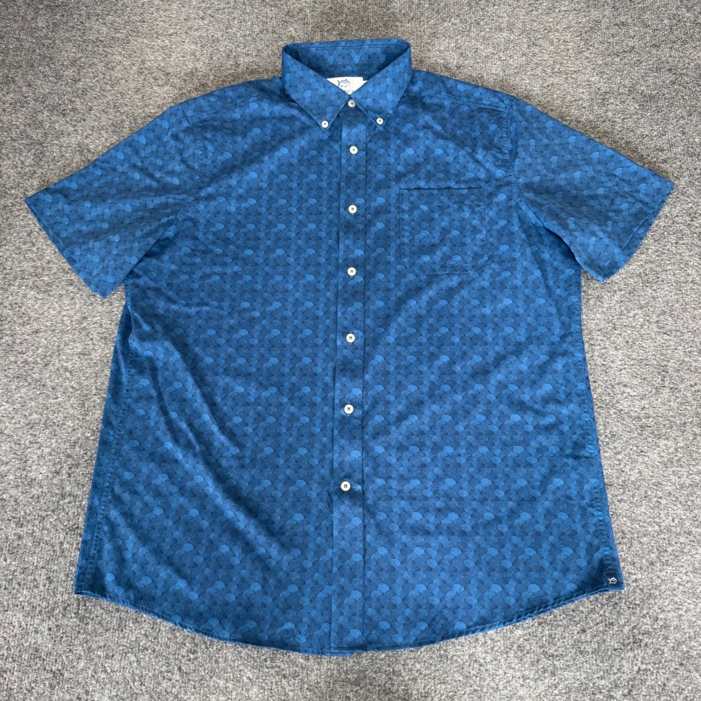 Southern Tide Mens Blue Geometric Wave Short Sleeve Button Down Shirt Large