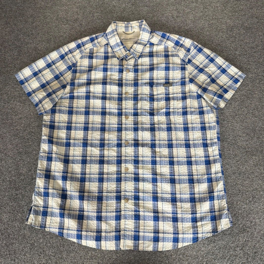 Eddie Bauer Mens Classic Fit Blue White Plaid Short Sleeve Button Up Shirt Large