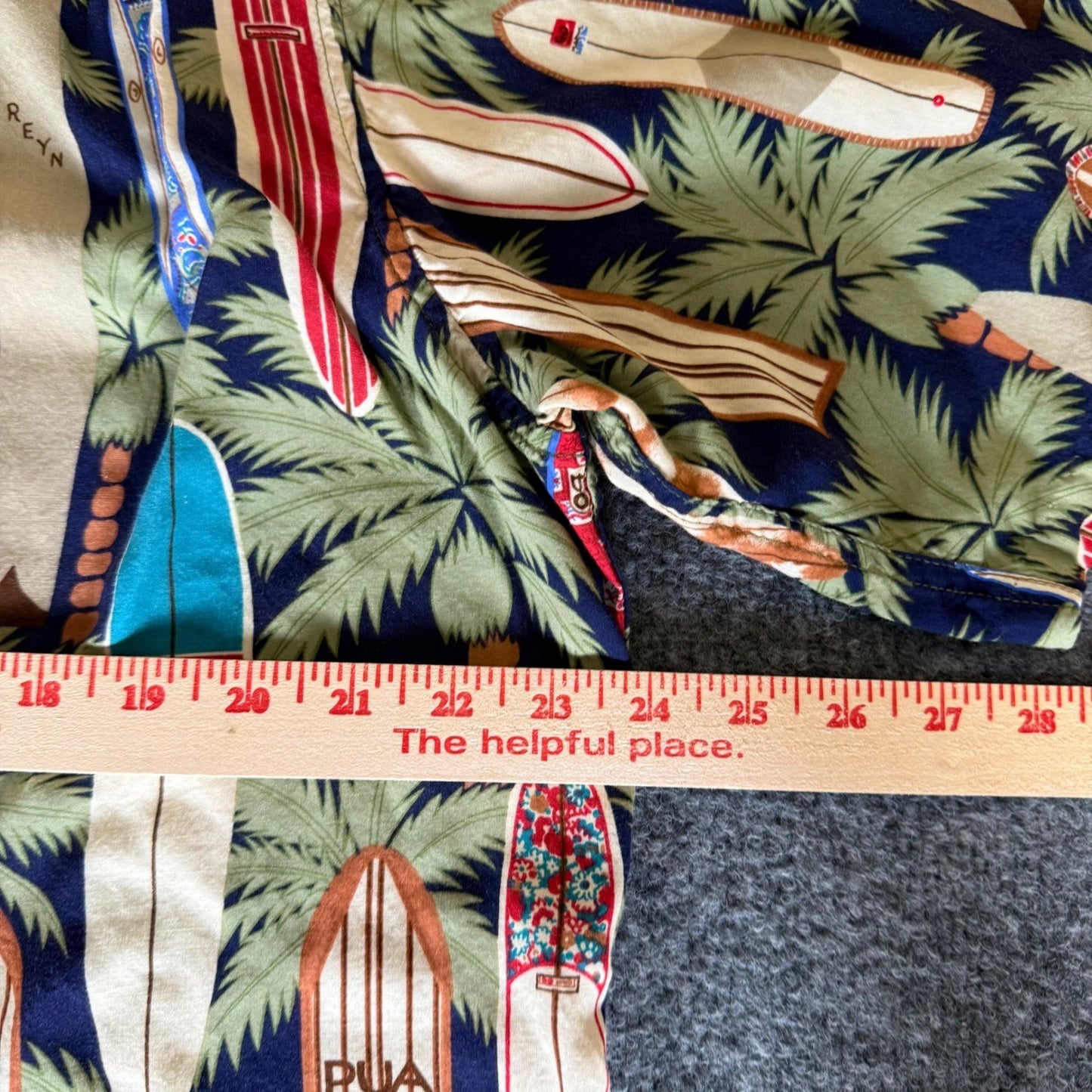Reyn Spooner Hawaiian Shirt Mens Large Rayon Surfboard Palm Tree Aloha Beach