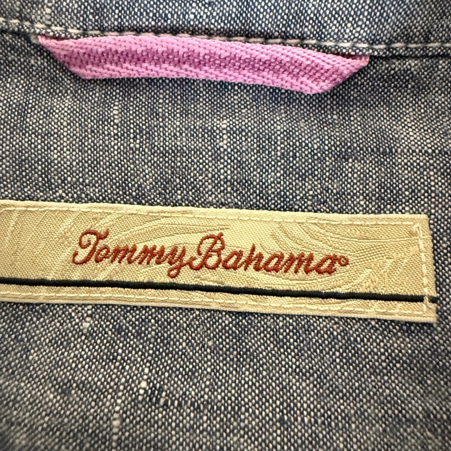 Tommy Bahama Linen Shirt Mens Large Blue Short Sleeve Button Up Casual Resort