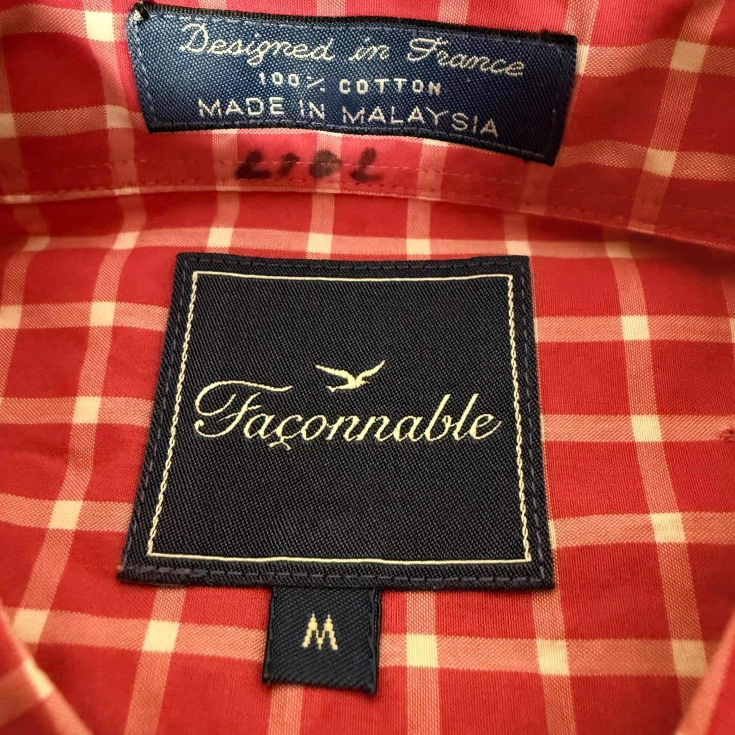 Faconnable Shirt Mens Medium Pink Plaid Short Sleeve Button Down Casual Resort