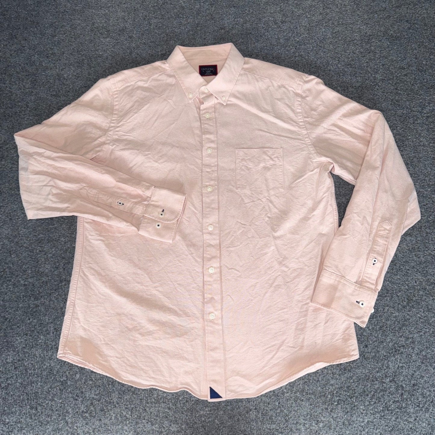 UNTUCKit Men Large Slim Fit Peach Pink Cotton Button Up Oxford Shirt Long Sleeve