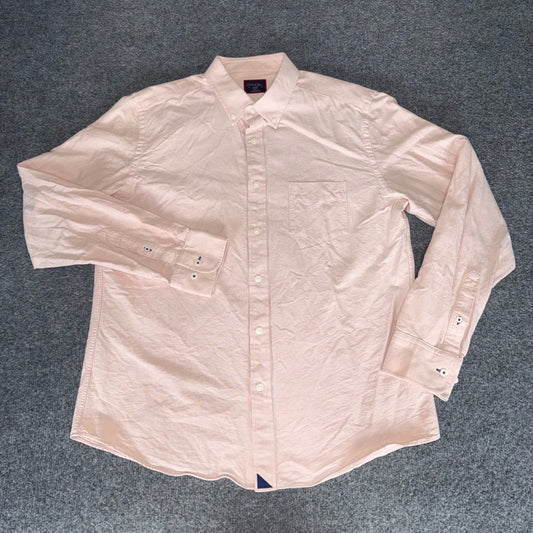UNTUCKit Men Large Slim Fit Peach Pink Cotton Button Up Oxford Shirt Long Sleeve