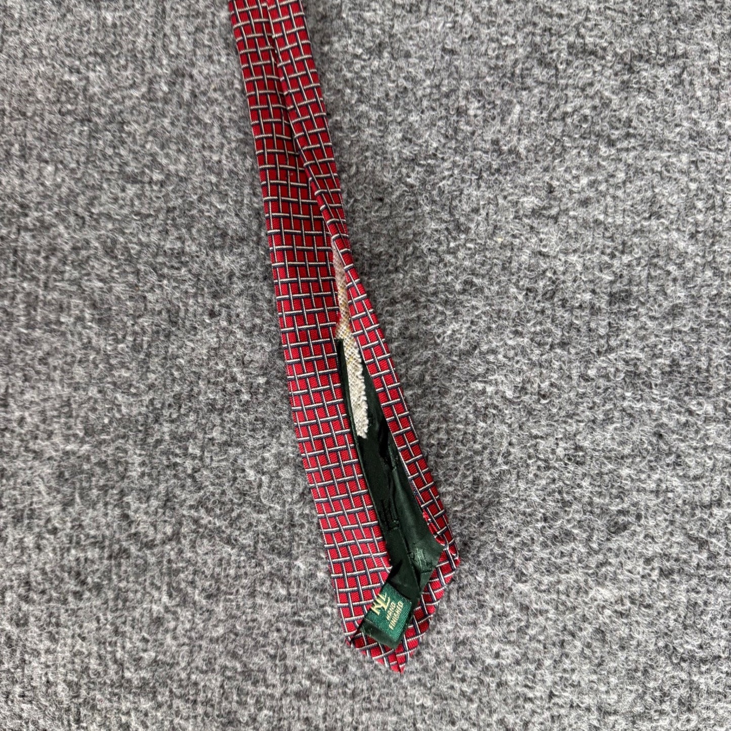Lauren Ralph Lauren Green Label Mens Red Grid Silk Tie Hand Finished USA Made
