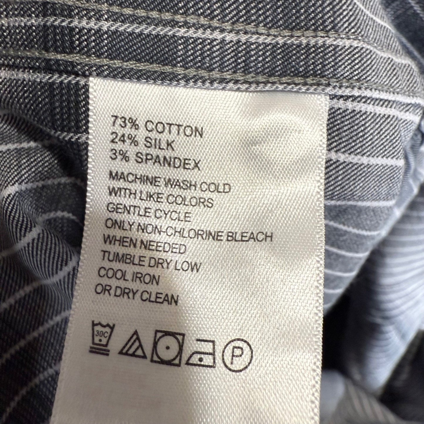 Tommy Bahama Silk Blend Shirt Gray Striped Button Long Sleeve Mens Large Casual