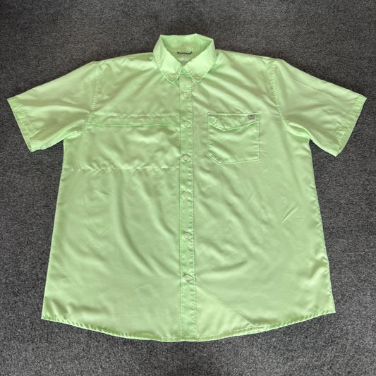 HUK Fishing Shirt Men XL Green Lightweight Short Sleeve Button Up Outdoor Angler